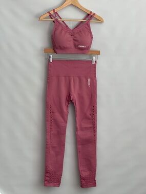 Gymshark Energy Seamless Sports Bra (S) & Leggings (S) Set in Dusky Pink
